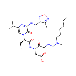 CCCCCCN(C)CNCC(=O)[C@H](CC(=O)O)NC(=O)[C@@H](CC)n1cc(C(C)C)nc(NCc2nonc2C)c1=O ZINC000028135577