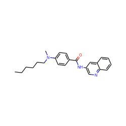 CCCCCCN(C)c1ccc(C(=O)Nc2cnc3ccccc3c2)cc1 ZINC000029051898