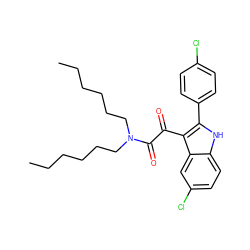 CCCCCCN(CCCCCC)C(=O)C(=O)c1c(-c2ccc(Cl)cc2)[nH]c2ccc(Cl)cc12 ZINC000013560062