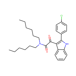 CCCCCCN(CCCCCC)C(=O)C(=O)c1c(-c2ccc(Cl)cc2)[nH]c2ccccc12 ZINC000013560050