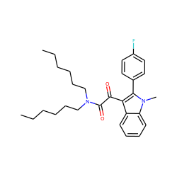 CCCCCCN(CCCCCC)C(=O)C(=O)c1c(-c2ccc(F)cc2)n(C)c2ccccc12 ZINC000066105113