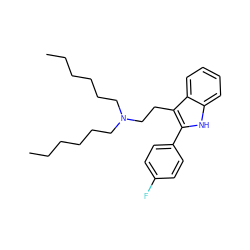 CCCCCCN(CCCCCC)CCc1c(-c2ccc(F)cc2)[nH]c2ccccc12 ZINC000013833117