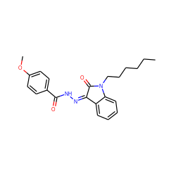 CCCCCCN1C(=O)/C(=N\NC(=O)c2ccc(OC)cc2)c2ccccc21 ZINC000040861654