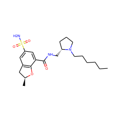 CCCCCCN1CCC[C@H]1CNC(=O)c1cc(S(N)(=O)=O)cc2c1O[C@@H](C)C2 ZINC000013860955