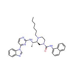 CCCCCCN1CCN(C(=O)Nc2cccc3ccccc23)C[C@H]1[C@H](C)Nc1nccc(-n2cnc3ccccc32)n1 ZINC000049694404