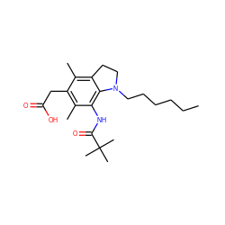 CCCCCCN1CCc2c(C)c(CC(=O)O)c(C)c(NC(=O)C(C)(C)C)c21 ZINC000001545447