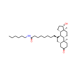 CCCCCCNC(=O)CCCCCCC[C@@H]1C[C@H]2CC(=O)CC[C@]2(C)[C@H]2CC[C@]3(C)[C@@H](O)CC[C@H]3[C@@H]21 ZINC000028641650
