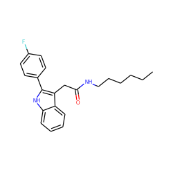 CCCCCCNC(=O)Cc1c(-c2ccc(F)cc2)[nH]c2ccccc12 ZINC000013833110