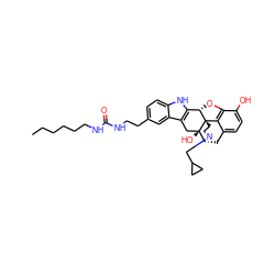 CCCCCCNC(=O)NCCc1ccc2[nH]c3c(c2c1)C[C@@]1(O)[C@H]2Cc4ccc(O)c5c4[C@@]1(CCN2CC1CC1)[C@H]3O5 ZINC000026953289