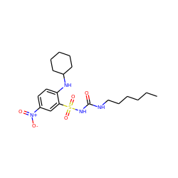 CCCCCCNC(=O)NS(=O)(=O)c1cc([N+](=O)[O-])ccc1NC1CCCCC1 ZINC000035919884