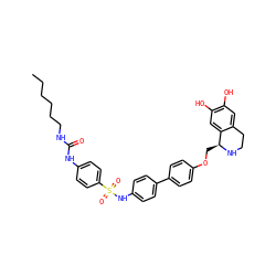 CCCCCCNC(=O)Nc1ccc(S(=O)(=O)Nc2ccc(-c3ccc(OC[C@@H]4NCCc5cc(O)c(O)cc54)cc3)cc2)cc1 ZINC000026388984