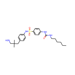 CCCCCCNC(=O)Nc1ccc(S(=O)(=O)Nc2ccc(CC(C)(C)CN)cc2)cc1 ZINC000049037590