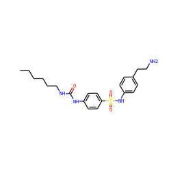 CCCCCCNC(=O)Nc1ccc(S(=O)(=O)Nc2ccc(CCN)cc2)cc1 ZINC000048998844