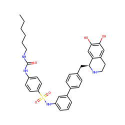 CCCCCCNC(=O)Nc1ccc(S(=O)(=O)Nc2cccc(-c3ccc(C[C@@H]4NCCc5cc(O)c(O)cc54)cc3)c2)cc1 ZINC000026384705