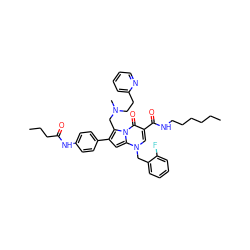 CCCCCCNC(=O)c1cn(Cc2ccccc2F)c2cc(-c3ccc(NC(=O)CCC)cc3)c(CN(C)CCc3ccccn3)n2c1=O ZINC000027330658