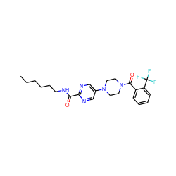 CCCCCCNC(=O)c1ncc(N2CCN(C(=O)c3ccccc3C(F)(F)F)CC2)cn1 ZINC000006745806