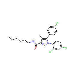 CCCCCCNC(=O)c1nn(-c2ccc(Cl)cc2Cl)c(-c2ccc(Cl)cc2)c1C ZINC000013474257