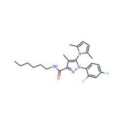 CCCCCCNC(=O)c1nn(-c2ccc(F)cc2F)c(-n2c(C)ccc2C)c1C ZINC000066259890