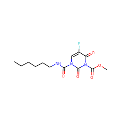 CCCCCCNC(=O)n1cc(F)c(=O)n(C(=O)OC)c1=O ZINC000095585957