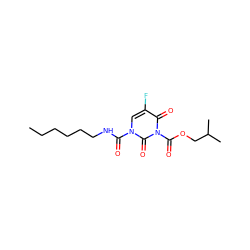 CCCCCCNC(=O)n1cc(F)c(=O)n(C(=O)OCC(C)C)c1=O ZINC000095586960