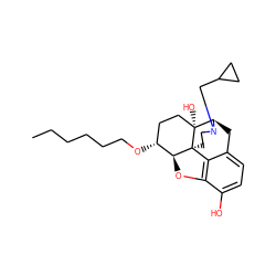 CCCCCCO[C@@H]1CC[C@@]2(O)[C@H]3Cc4ccc(O)c5c4[C@@]2(CCN3CC2CC2)[C@H]1O5 ZINC000040862334