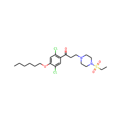 CCCCCCOc1cc(Cl)c(C(=O)CCN2CCN(S(=O)(=O)CC)CC2)cc1Cl ZINC000043022053