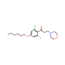 CCCCCCOc1cc(Cl)c(C(=O)CCN2CCOCC2)c(Cl)c1 ZINC000043061079