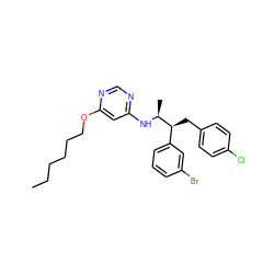 CCCCCCOc1cc(N[C@@H](C)[C@@H](Cc2ccc(Cl)cc2)c2cccc(Br)c2)ncn1 ZINC000043069537