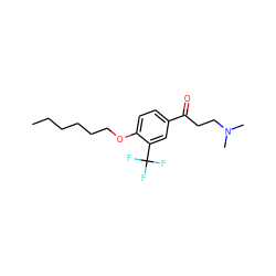 CCCCCCOc1ccc(C(=O)CCN(C)C)cc1C(F)(F)F ZINC000043075149