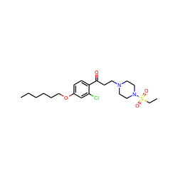 CCCCCCOc1ccc(C(=O)CCN2CCN(S(=O)(=O)CC)CC2)c(Cl)c1 ZINC000043021796