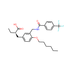 CCCCCCOc1ccc(C[C@@H](CC)C(=O)O)cc1CNC(=O)c1ccc(C(F)(F)F)cc1 ZINC000028652261