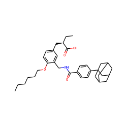 CCCCCCOc1ccc(C[C@@H](CC)C(=O)O)cc1CNC(=O)c1ccc(C23CC4CC(CC(C4)C2)C3)cc1 ZINC000029127164