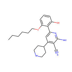 CCCCCCOc1cccc(O)c1-c1cc(C2CCNCC2)c(C#N)c(N)n1 ZINC000028347051