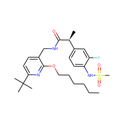 CCCCCCOc1nc(C(C)(C)C)ccc1CNC(=O)[C@@H](C)c1ccc(NS(C)(=O)=O)c(F)c1 ZINC000060328165