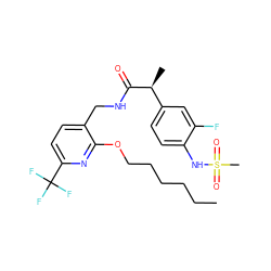 CCCCCCOc1nc(C(F)(F)F)ccc1CNC(=O)[C@@H](C)c1ccc(NS(C)(=O)=O)c(F)c1 ZINC000060326637