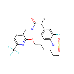 CCCCCCOc1nc(C(F)(F)F)ccc1CNC(=O)[C@H](C)c1ccc(NS(C)(=O)=O)c(F)c1 ZINC000060326638