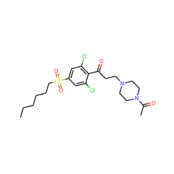 CCCCCCS(=O)(=O)c1cc(Cl)c(C(=O)CCN2CCN(C(C)=O)CC2)c(Cl)c1 ZINC000043017638