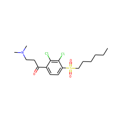 CCCCCCS(=O)(=O)c1ccc(C(=O)CCN(C)C)c(Cl)c1Cl ZINC000043017530