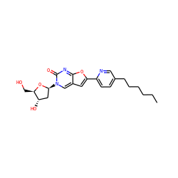 CCCCCCc1ccc(-c2cc3cn([C@H]4C[C@H](O)[C@@H](CO)O4)c(=O)nc3o2)nc1 ZINC000028710411