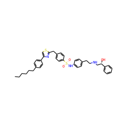 CCCCCCc1ccc(-c2csc(Cc3ccc(S(=O)(=O)Nc4ccc(CCNC[C@H](O)c5ccccc5)cc4)cc3)n2)cc1 ZINC000028525321