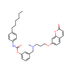 CCCCCCc1ccc(NC(=O)Oc2cccc(CN(C)CCCOc3ccc4ccc(=O)oc4c3)c2)cc1 ZINC000653823153