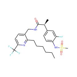 CCCCCCc1nc(C(F)(F)F)ccc1CNC(=O)[C@@H](C)c1ccc(NS(C)(=O)=O)c(F)c1 ZINC000145860344