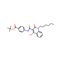 CCCCCCn1c(=O)c(C(=O)Nc2ccc(C(=O)OC(C)(C)C)cc2)c(O)c2ccccc21 ZINC000204291320