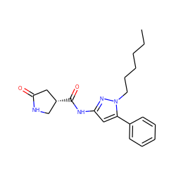 CCCCCCn1nc(NC(=O)[C@@H]2CNC(=O)C2)cc1-c1ccccc1 ZINC000169706942