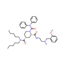 CCCCCN(CCCCC)C(=O)[C@@H]1CCN(C(=O)N(c2ccccc2)c2ccccc2)[C@H](C(=O)NCCN(C)Cc2ccccc2OC)C1 ZINC000003939069