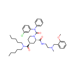 CCCCCN(CCCCC)C(=O)[C@H]1CCN(C(=O)N(c2ccccc2)c2cccc(Cl)c2)[C@H](C(=O)NCCN(C)Cc2ccccc2OC)C1 ZINC000027708650