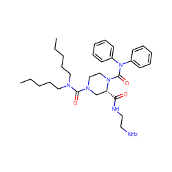 CCCCCN(CCCCC)C(=O)N1CCN(C(=O)N(c2ccccc2)c2ccccc2)[C@H](C(=O)NCCN)C1 ZINC000026651428