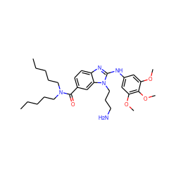 CCCCCN(CCCCC)C(=O)c1ccc2nc(Nc3cc(OC)c(OC)c(OC)c3)n(CCCN)c2c1 ZINC000028823367