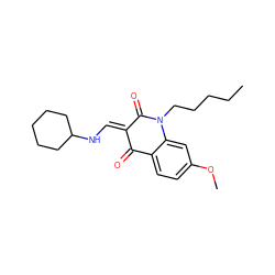 CCCCCN1C(=O)/C(=C/NC2CCCCC2)C(=O)c2ccc(OC)cc21 ZINC000474609679