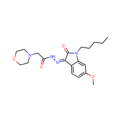 CCCCCN1C(=O)/C(=N\NC(=O)CN2CCOCC2)c2ccc(OC)cc21 ZINC000040974532